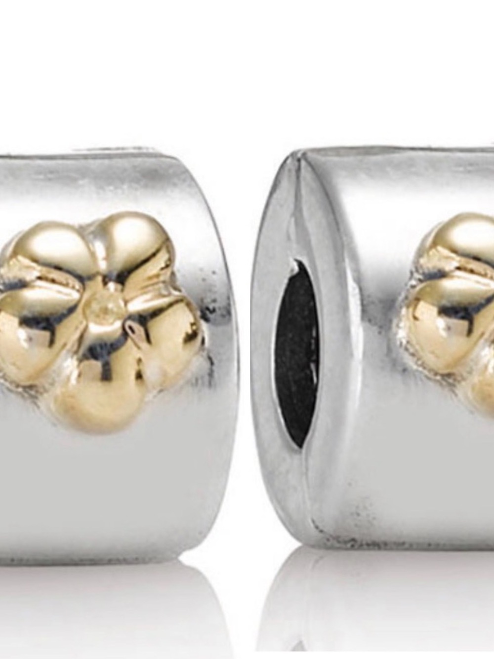 Pandora Two-Tone Flower clip set Silver and Gold retired